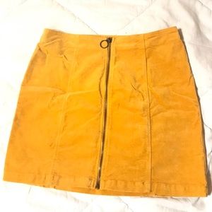 Mustard yellow suede mini skirt